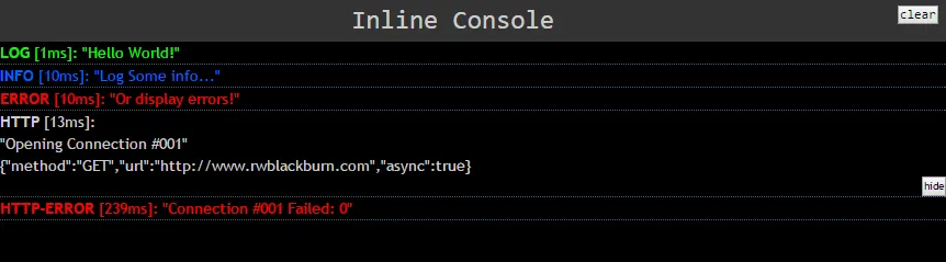 Screenshot of Inline Console for iOS developed by Blackburn Labs.