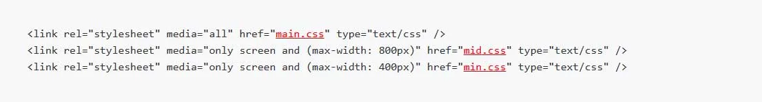 HTML code snippet showing CSS media queries